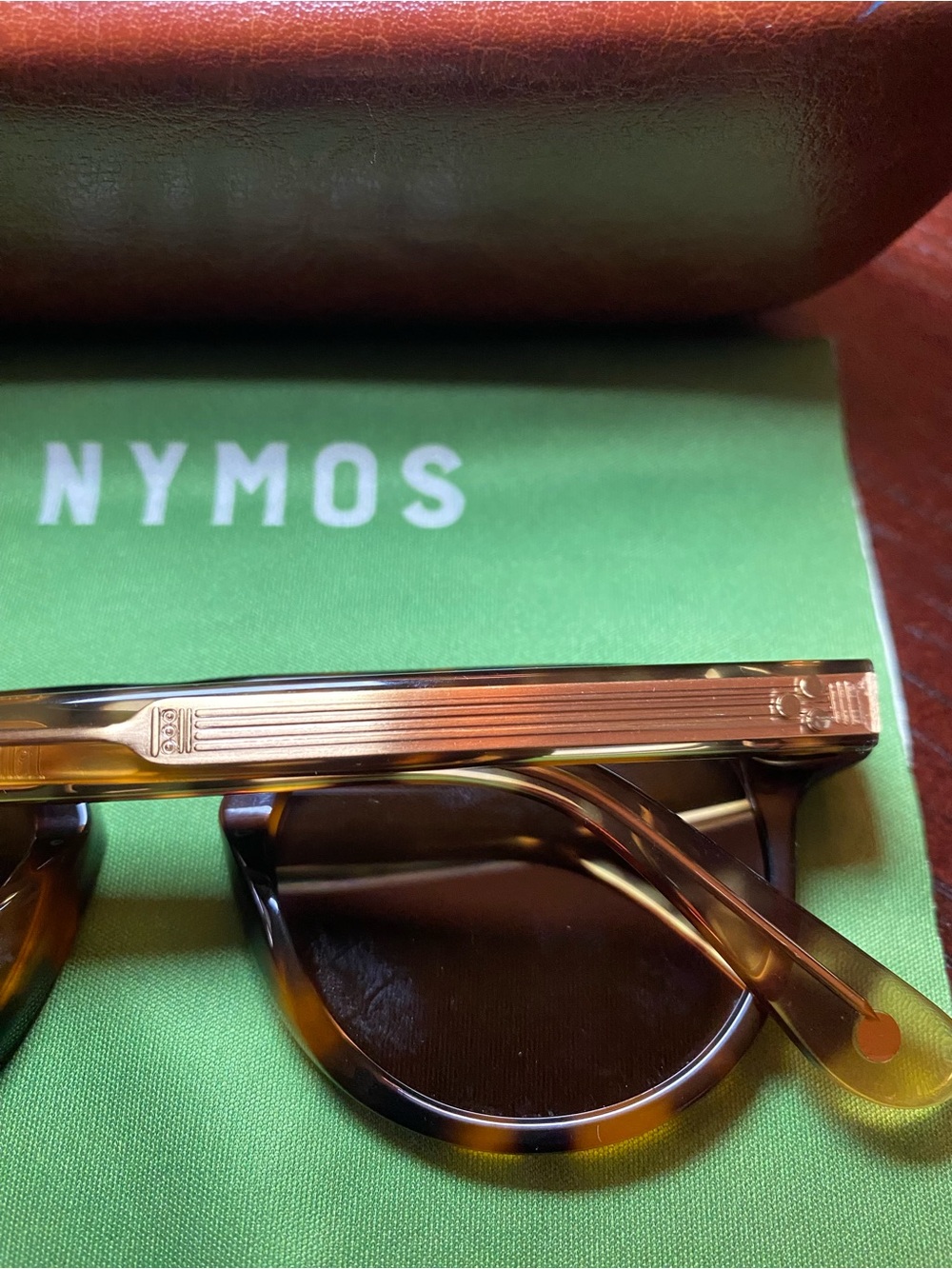 NYMOS Tortoise Shell Sunglasses with gold accents, cleaning cloth and case - Picture 5 of 15